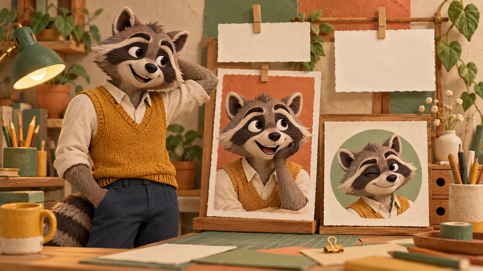 Paper-framed character images leave a blank caption area above a reaction portrait.