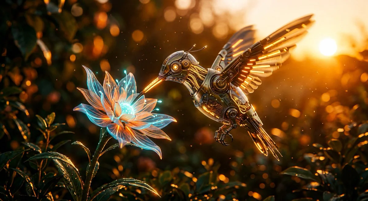 Cybernetic Hummingbird Macro Illustration